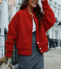 Red O-Neck Single Breasted Coat