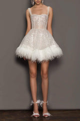 Strapless Feather Sequin Party Slip Dress