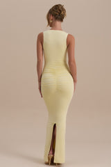 Sleeveless V Neck Ruched Back Slit Bodycon Party Dress