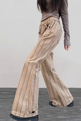 Low Waist Micro Flare Khaki Striped Y2K Slim Jeans