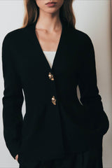 V Neck Long Sleeve Metal Button Split Hem Cardigan