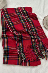 Plaid Fringe Thermal Knit Christmas Scarf