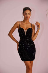 Sequin Panel Sheer Slim-Fit Split Cami Party Dress