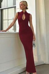 Elegant Cutout Solid Sleeveless Bodycon Party Dress