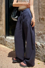 Linen High Waist Draped Wide Leg Pants