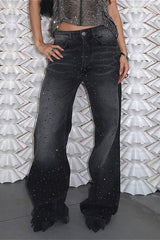 Sparkle Rhinestone Gradient High-Waisted Denim Jeans