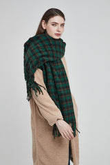 Oversized Fringe Plaid Christmas Scarf
