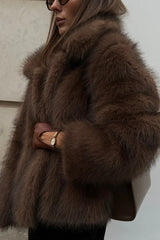 Warm Faux Fur Lapel Coat