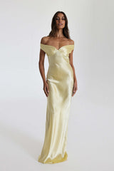 Satin Off-Shoulder Fishtail Maxi Party Dress