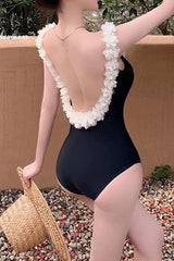 Chic Floral Printed Low Back One Piece Swimsuit