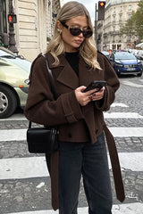 Notch Collar Double-Breasted Wool Blend Chic Trench Coat