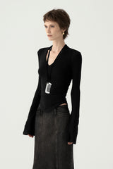 Chic Minimalist V-Neck Fitted Long Sleeve Base Layer