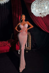 Rhinestone V-Neck Cami Ruched Fishtail Party Dress