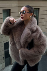 Faux Fox Fur Wide Collar Loose Warm Winter Coat