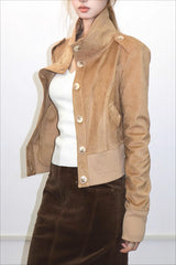 Classic Two-Tone Suede Slim Cropped Jacket