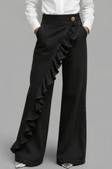 Asymmetric Ruffle Front Wide Leg Jeans