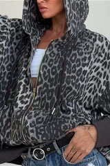 Leopard Zip-Up Loose Hoodie