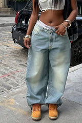 Vintage Washed Wide Straight  Jeans