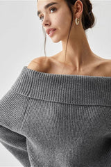 Off-Shoulder Solid Grey Sweater