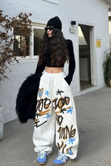 American Hip Hop Plus Size Fleece Lined Loose Wide Leg Pants