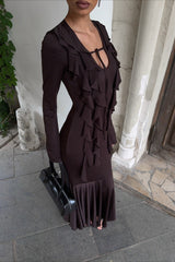 Layered Ruffled V-neck Maxi Boho Dress