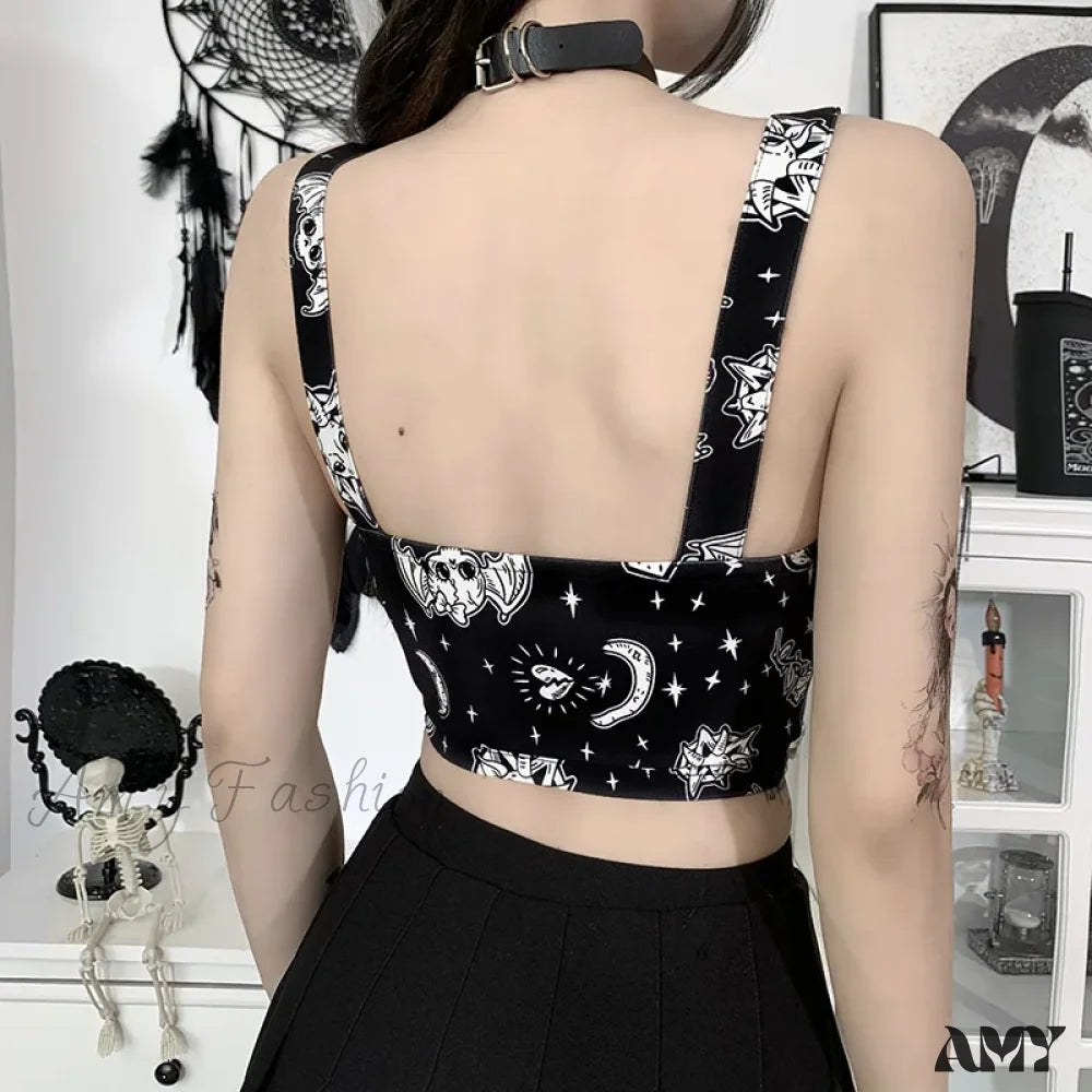 Backless Top Corset Crop Y2K Up Print Punk Gothic Zip Sexy