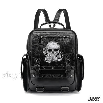 Backpack Skull Style Bag Large Waterproof Capacity Unisex Multi-Function Goth Black