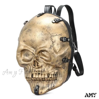 Backpack Travel 3D Bag Ghost Skull Vintage Gothic Punk Rivets Gold