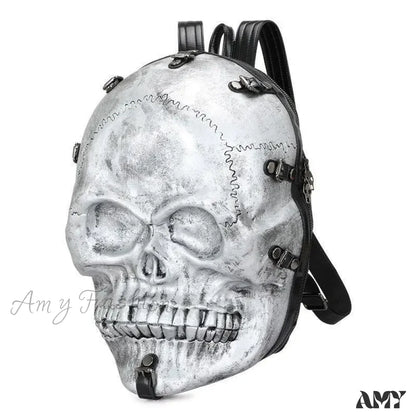 Backpack Travel 3D Bag Ghost Skull Vintage Gothic Punk Rivets Silver