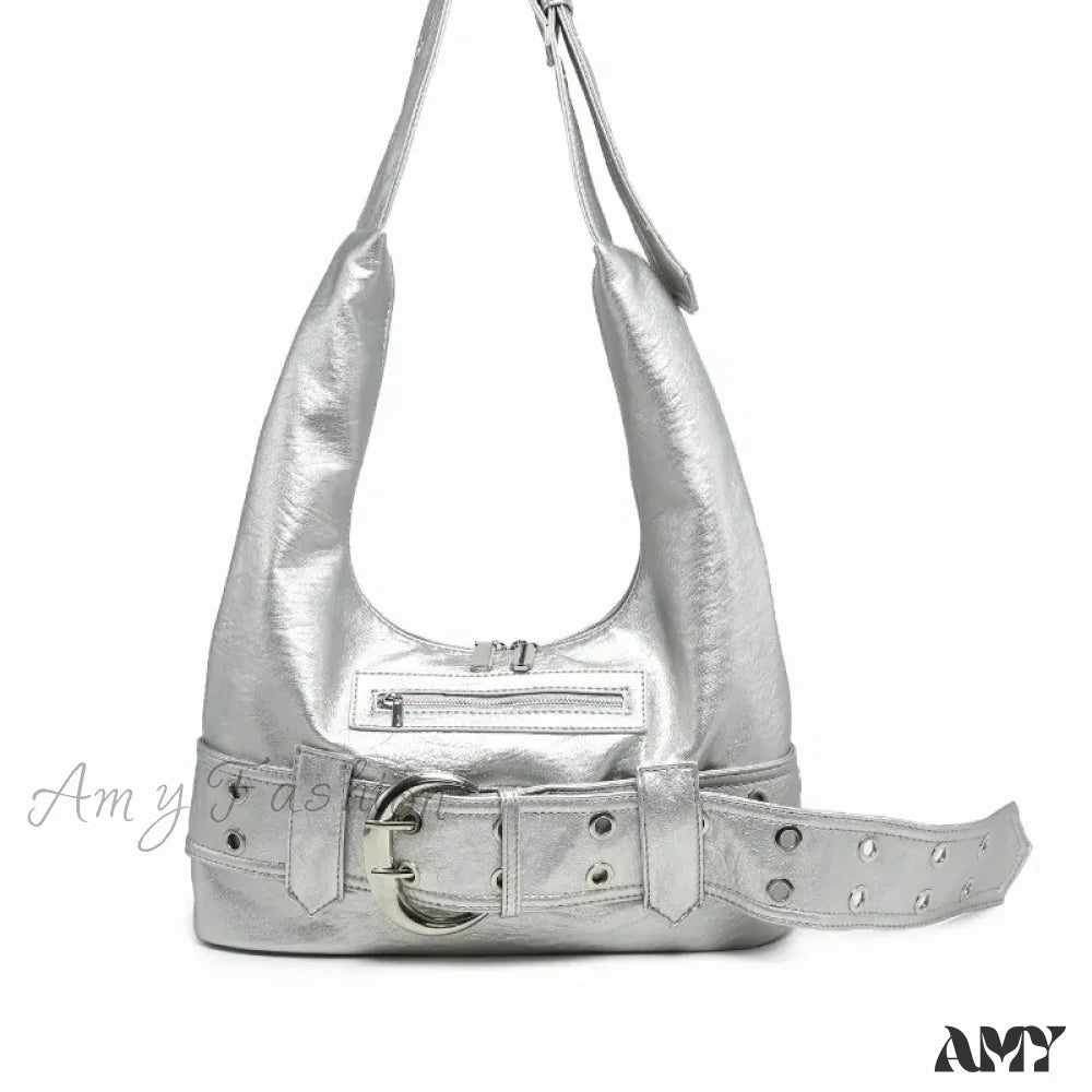 Bag Aged Fashion Designer Gothic Y2K Vintage New Leather Luxury Silver / 37X19X7Cm