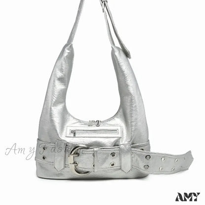 Bag Aged Fashion Designer Gothic Y2K Vintage New Leather Luxury Silver / 37X19X7Cm