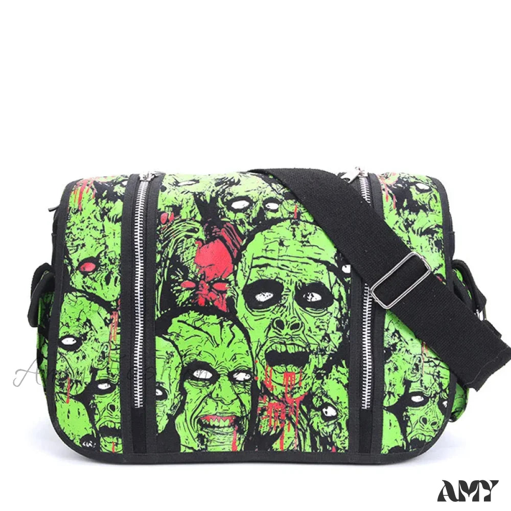 Bag Canvas Waterproof Ghost Large Shoulder Luminous Halloween Gothic Zombie Green