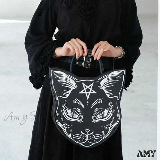 Bag Cat Gothic Handle Pentacle Top Fashion Punk Style