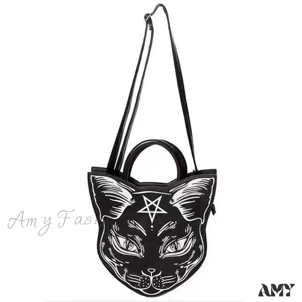 Bag Cat Gothic Handle Pentacle Top Fashion Punk Style Black / (30Cm