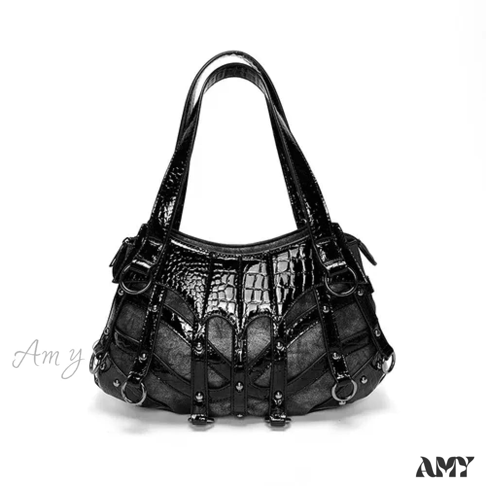 Bag Gothic High Capacity Rivet Punk Cool Popular Chic Crossbody Y2K Black