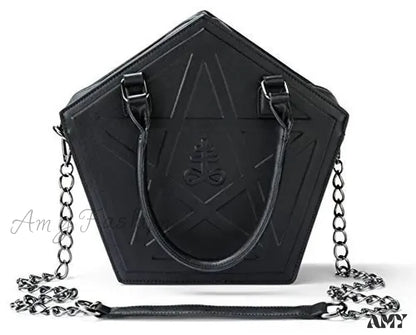 Bag Leather High Gothic Quality Darkness Pentagram Chain Soft Punk Black / (30Cm