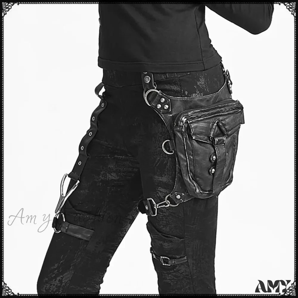 Bag Shoulder Gothic Punk Leather Messenger Retro Thigh Waist Women Steam