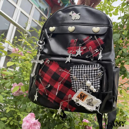 Bag Star Large Harajuku School Leather Pu Punk Patch Capacity Gothic Y2K Black