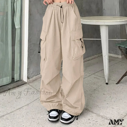 Baggy Wide Leg Korean Oversize Sweat Streetwear Pants Beige / S