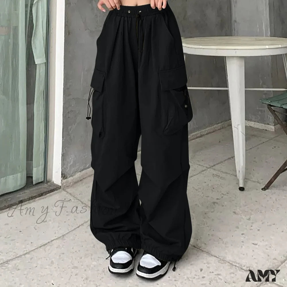 Baggy Wide Leg Korean Oversize Sweat Streetwear Pants Black / S