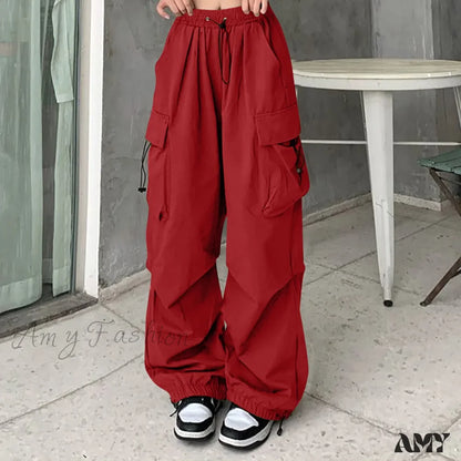 Baggy Wide Leg Korean Oversize Sweat Streetwear Pants Red / S