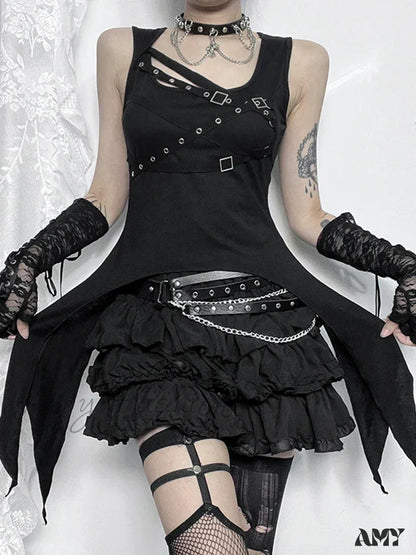 Bandage Cyber Crop Alt Top Eyelet Gothic Goth Y2K Black / S