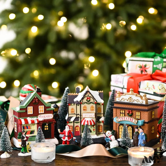 Battery Operated Christmas Village Set - Diy Tabletop Decor Collection (17 Pcs)