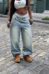 Vintage Washed Wide Straight  Jeans
