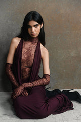 Deep V Lace Cut-Out Slim Long-Sleeve Party Dress