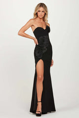 3D Floral Strapless High Slit Elegant Party Dress