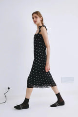 Spot Print Tulle Bodycon Midi Slip Dress