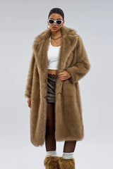 Long Faux Fur Shawl Collar Chic Winter Coat
