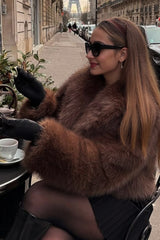 Slouchy Lapel Thick Faux Fur Effect Plush Winter Coat