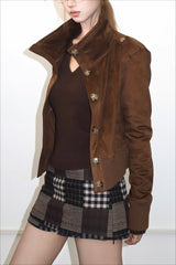 Classic Two-Tone Suede Slim Cropped Jacket